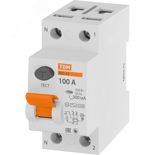 Устройство защитного отключения ВД1-63 двухполюсное 100А 300мА 2