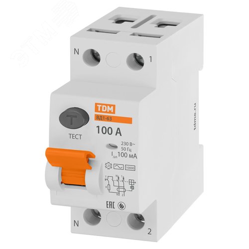 Устройство защитного отключения ВД1-63 двухполюсное 100А 100мА 4