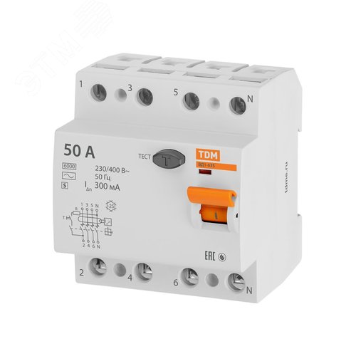Устройство защитного отключения ВД1-63S четырехполюсный 50А 300мА 6