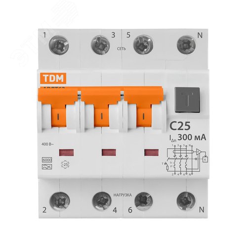 Выключатель автоматический дифференциального тока - АВДТ 63 четырехполюсный C25 300мА 7