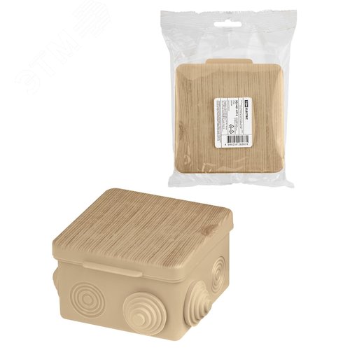 Распаячная коробка ОП 80х80х50мм, крышка, сосна, IP54, 7вх. инд. штрихкод