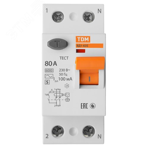 Устройство защитного отключения ВД1-63S двухполюсное 80А 100мА 2