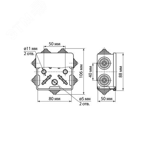 Распаячная коробка ОП 80х80х50мм, крышка, IP54, 7 входов 4