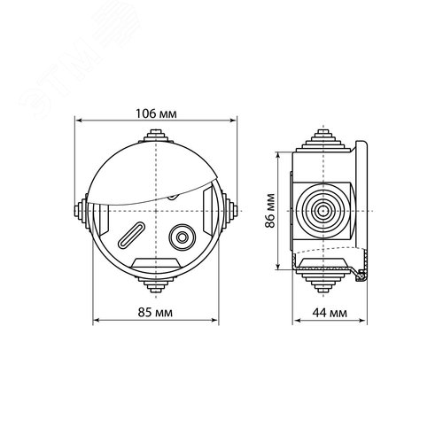 Распаячная коробка ОП D85х40мм крышка IP54 4вх.  инд. штрихкод TDM - фото 8