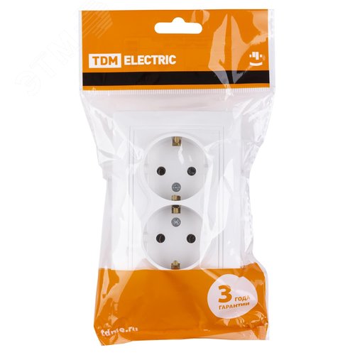 Розетка двойная 2П+З 16А 250В (основание керамика) белая Таймыр TDM 3
