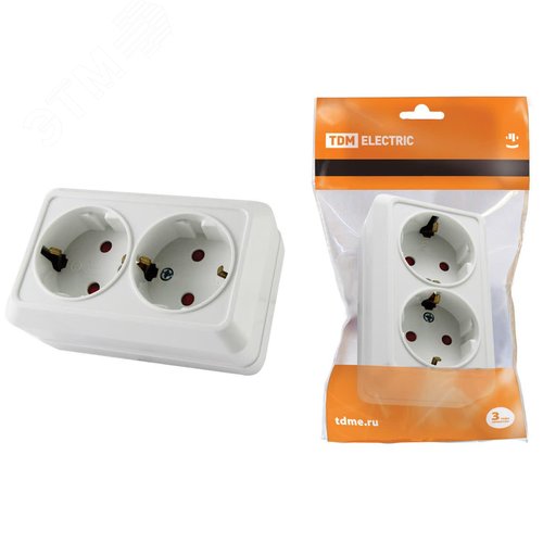 Розетка двойная 2П+З открытой установки с защитными шторками IP20 16А, белый ''Ладога'' 2