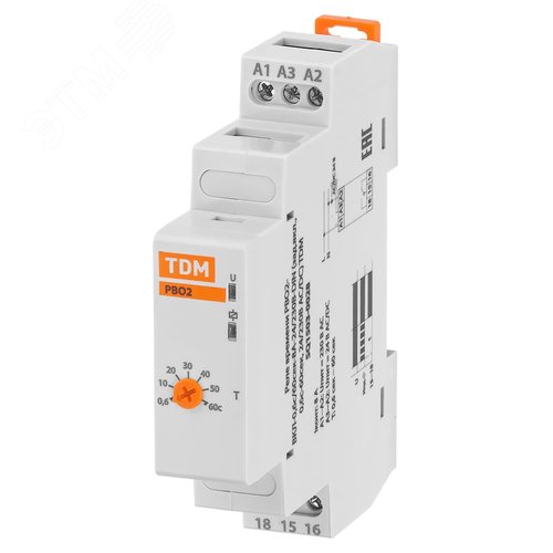 Реле времени РВО2-ВКЛ-0,6с/60сек-8А-24/230В-DIN (зад.вкл., 0,6с-60сек, 24/230В AC/DC) TDM 2