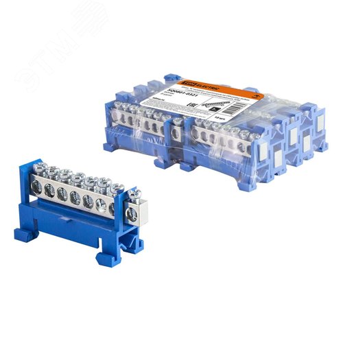 Шина N нулевая с изолятором на DIN-рейку 6x9мм стойка мал. 8 групп никелированная TDM