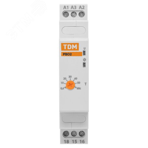 Реле времени РВО2-ВКЛ-0,6с/60сек-8А-24/230В-DIN (зад.вкл., 0,6с-60сек, 24/230В AC/DC) TDM 4
