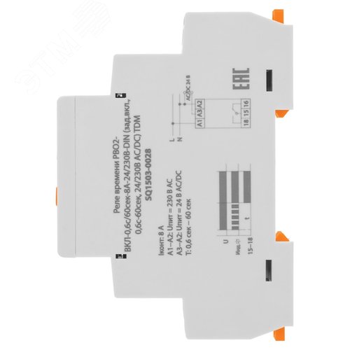 Реле времени РВО2-ВКЛ-0,6с/60сек-8А-24/230В-DIN (зад.вкл., 0,6с-60сек, 24/230В AC/DC) TDM 6