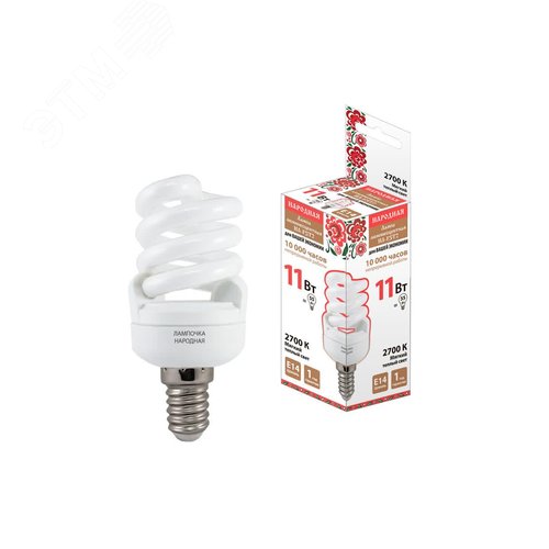 Лампа люминесцентная НЛ-FSТ2-11 Вт-2700 К-Е14 (42х93 мм) - TDM ELECTRIC