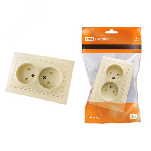 Розетка двойная 2П с защ. шт. 10А 250В (основание керамика) сл. кость Таймыр TDM
