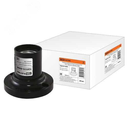 Патрон карболитовый потолочный, Е27, черный, прямой, - TDM ELECTRIC