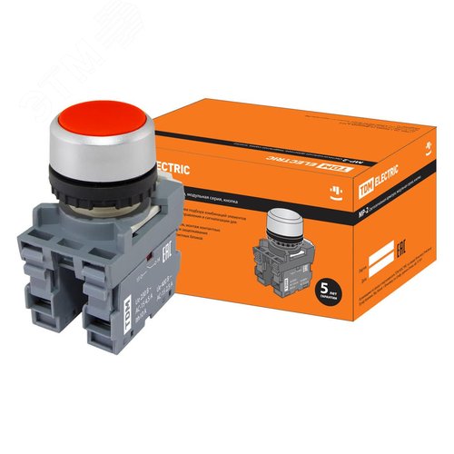 Кнопка с фиксацией MP2-20R в сборе d22мм 1з+1р красная (SQ0747-0007) - TDM ELECTRIC