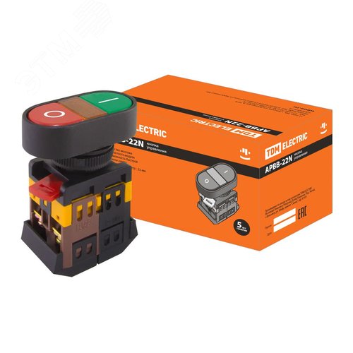 Кнопка APВВ-22N 'I-O' d22мм неон/230В 1з+1р