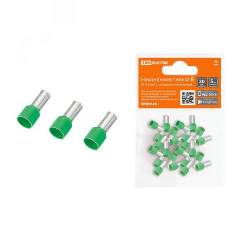 Наконечник-гильза Е6018 6мм2 с изолированным фланцем (20шт) TDM - TDM ELECTRIC