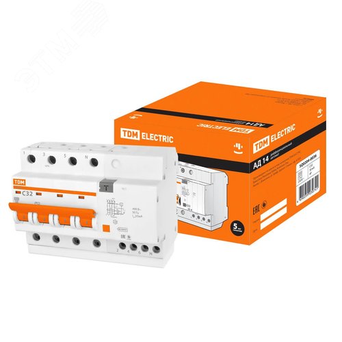 Выключатель автоматический дифференциального тока АД14 четырехполюсной 32А 30мА