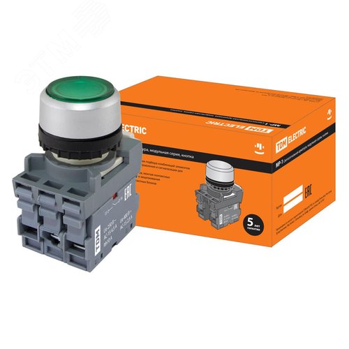 Кнопка MP1-21G(LED) в сборе d22мм/220В 1з+1р зеленая - TDM ELECTRIC