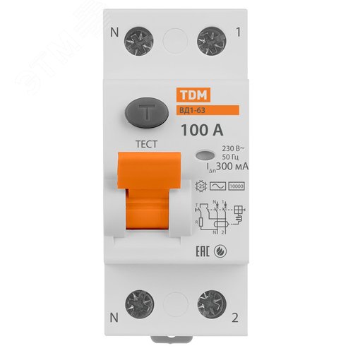 Устройство защитного отключения ВД1-63 двухполюсное 100А 300мА 4