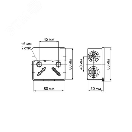Распаячная коробка ОП 80х80х50мм крышка IP54 7вх. без гермовводов TDM - фото 7