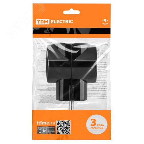 Тройник 3х2П 16А 250B ЕВРО черный Ретро (карболит) TDM 7