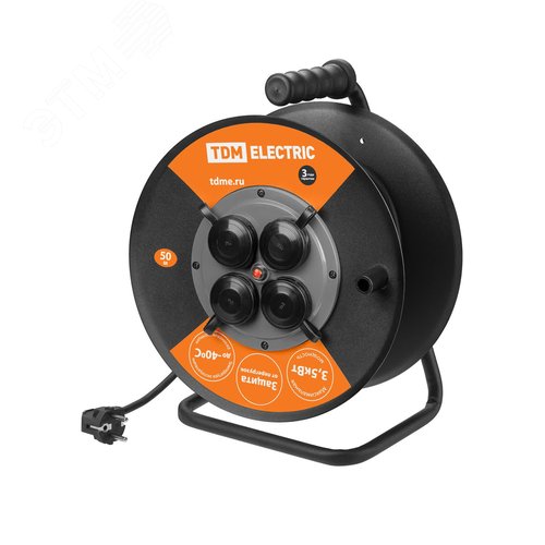 Удлинитель силовой УХз16-004 TDM (метал. катушка А3 4 места IP44/50м КГ 3х25)