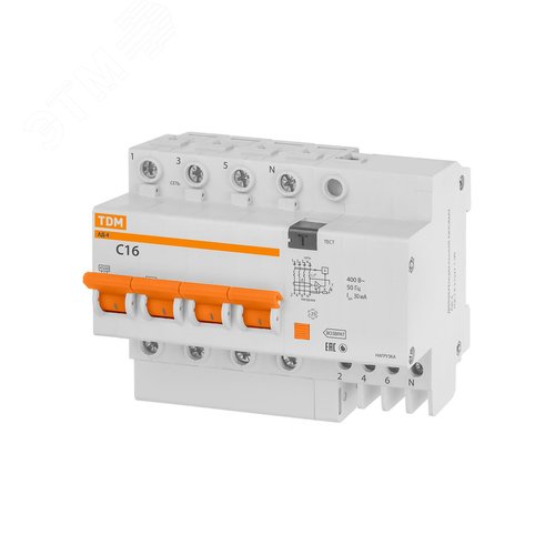 Выключатель автоматический дифференциального тока АД-4 четырехполюсный 16А 30мА 2