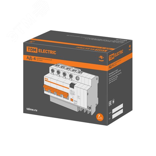Выключатель автоматический дифференциального тока АД-4 четырехполюсный 40А 30мА 7