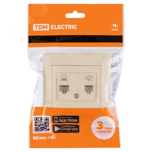 "Розетка телефонная RJ11 + компьютерная RJ45 сл. кость ""Лама"" TDM" 5