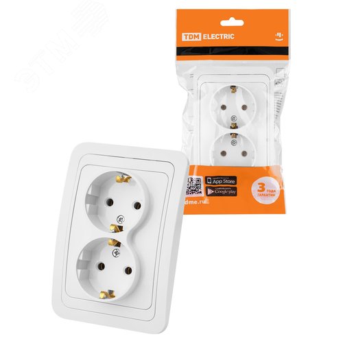 Розетка двойная 2П+З 16А белая  Валдай
