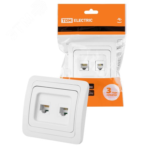 Розетка компьютерная RJ-45 + TФ (RJ-11) белая  Валдай