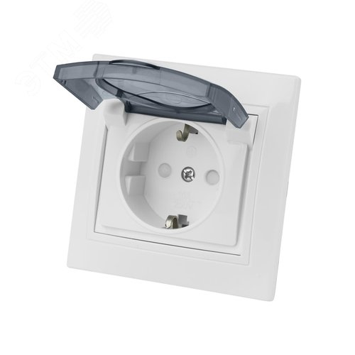 Розетка 2П+З с защ. шт. и крышкой 16А 250В IP44 белая Таймыр (пром. упак., бакелит. основание) TDM 2