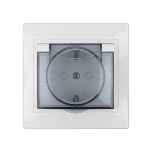 Розетка 2П+З с защ. шт. и крышкой 16А 250В IP44 белая Таймыр (пром. упак., бакелит. основание) TDM 4
