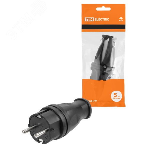 Вилка прямая каучук 2Р+РЕ 16А 250В IP44 - TDM ELECTRIC