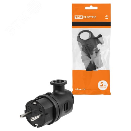 Вилка угловая с ушком каучук 2Р+РЕ 16А 250В IP44 - TDM ELECTRIC