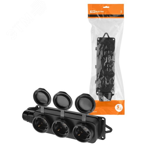 Розетка трехместная с заглушками каучук 2Р+РЕ 16А 250В IP44