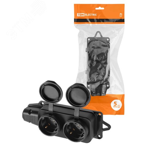 Розетка двухместная с заглушками каучук 2Р+РЕ 16А 250В IP44 - TDM ELECTRIC