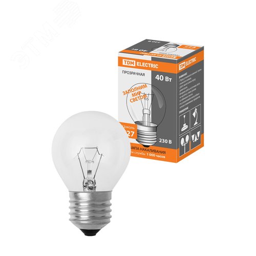 Лампа накаливания 'Шар прозрачный' 40 Вт-230 В-Е27