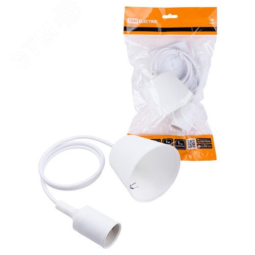 Патрон пластиковый Е27 с подвесом 1 м, белый TDM 2