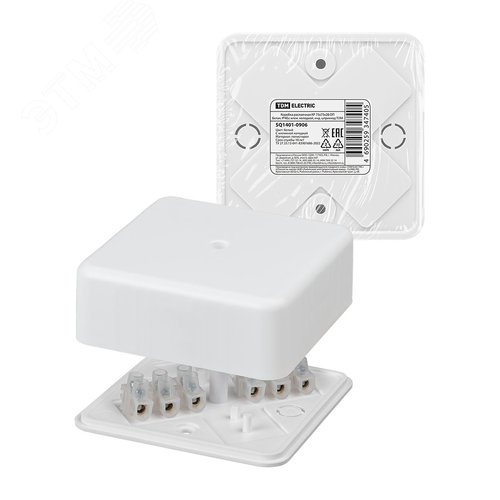 Коробка распаячная КР 75х75х28 ОП белая IP40 с клем. колодкой инд. штрихкод TDM