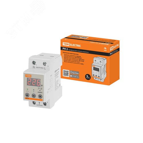 Реле напряжения однофазное серии РН 2 63А-220В (LED-дисплей) (SQ1504-0016) - TDM ELECTRIC
