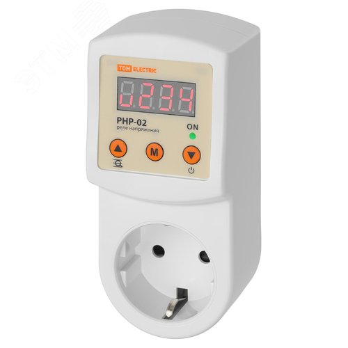 Реле напряжения в розетку РНР-02, 16А, дисплей, регул., TDM - TDM ELECTRIC