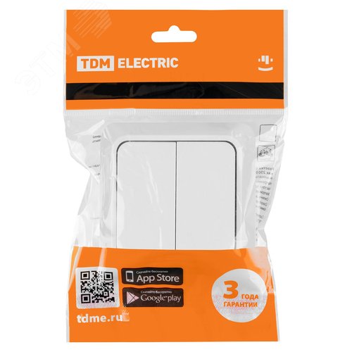 Выключатель двухклавишный открытой установки IP20 10А, белый ''Ладога'' 7