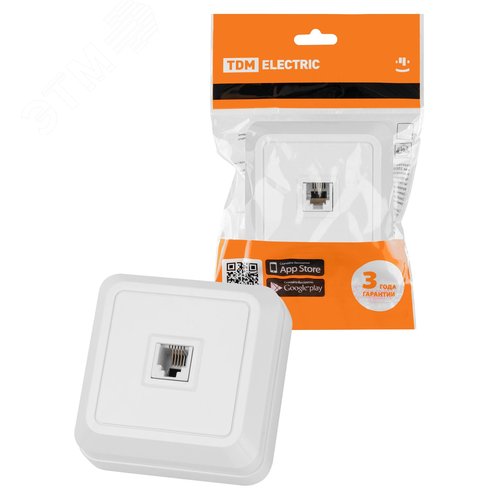 Розетка TФ (RJ-11) открытой установки IP20, белая ''Ладога'' - TDM ELECTRIC