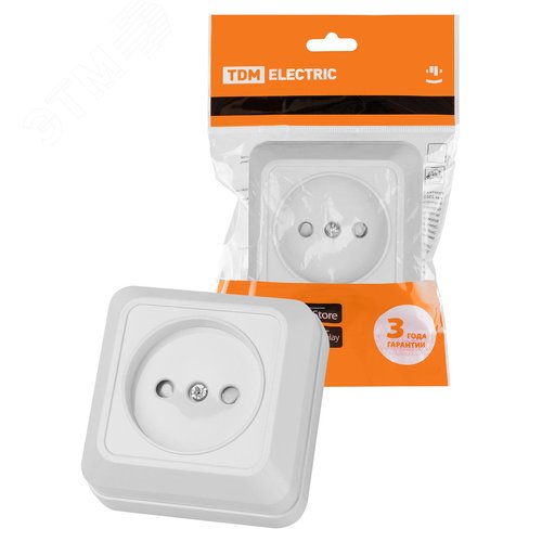 Розетка 2П открытой установки с защитными шторками IP20 10А, белый ''Ладога''