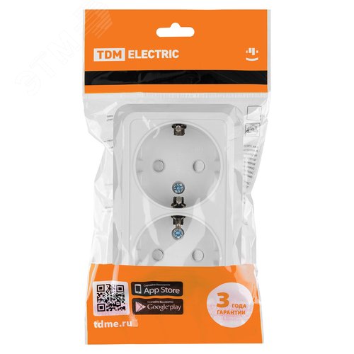 Розетка двойная 2П+З открытой установки с защитными шторками IP20 16А, белый ''Ладога'' 6