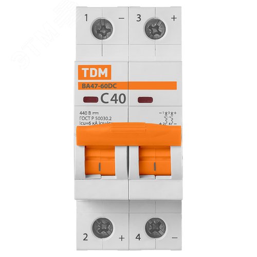 Автоматический выключатель ВА47-60DC 2P 40А 6кА х-ка С 440В пост. тока TDM - TDM ELECTRIC