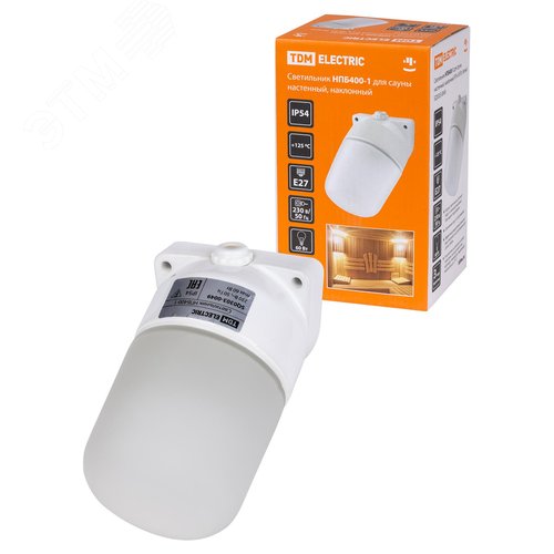 Светильник для бани сауны НПБ400-1 настенный, наклонный, IP54, 60Вт, E27, белый, основание керамика 2