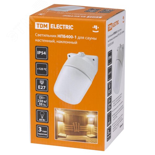 Светильник для бани сауны НПБ400-1 настенный, наклонный, IP54, 60Вт, E27, белый, основание керамика 5