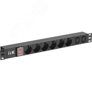 Блок распределения питания PDU 6 розеток нем ст + 2 С13 LED 1U вх С14 алюмин - IEK (ИЭК)